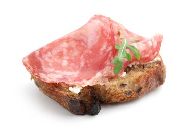 Salamlı, krem peynirli ve roka soslu nefis bruschetta.