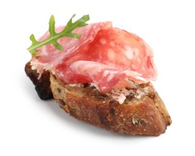 Salamlı, krem peynirli ve roka soslu nefis bruschetta.