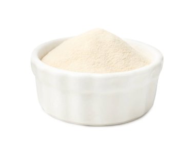 Kasedeki jelatin tozu beyaza izole edilmiş.