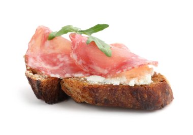 Salamlı, krem peynirli ve roka soslu nefis bruschetta.