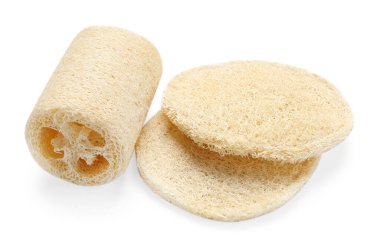 Birçok doğal lif süngeri beyaza izole edilmiş.