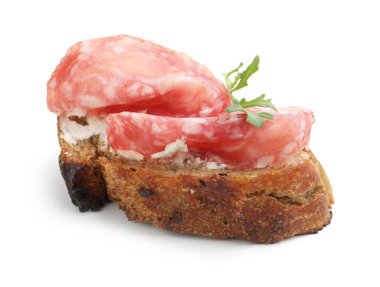 Salamlı, krem peynirli ve roka soslu nefis bruschetta.