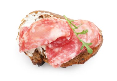 Salam sosisli, krem peynirli ve roka soslu nefis bruschetta.