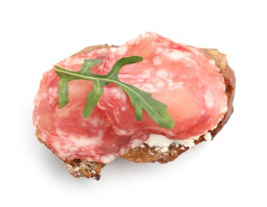 Salam sosisli, krem peynirli ve roka soslu nefis bruschetta.