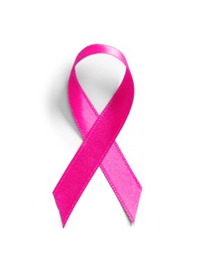 Göğüs kanseri farkındalığı. Beyaz arkaplanda pembe kurdele