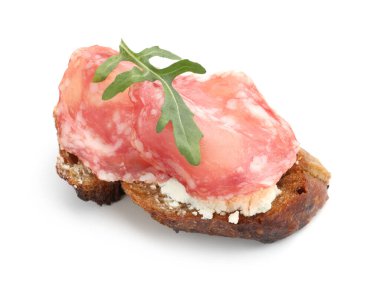 Salamlı, krem peynirli ve roka soslu nefis bruschetta.