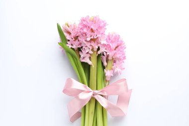 Beyaz arka planda güzel sümbül çiçekleri, üst manzara