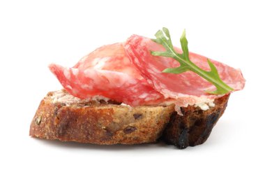 Salamlı, krem peynirli ve roka soslu nefis bruschetta.