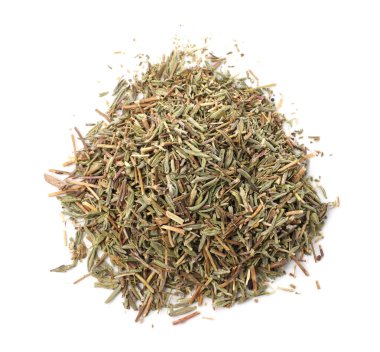 Kurumuş kekik yığını beyaz, üst görünümde izole