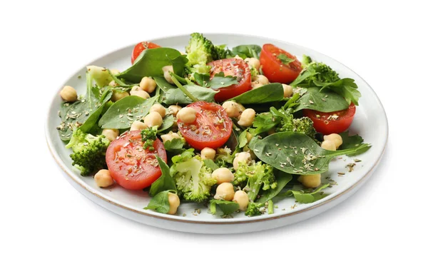 Beyaz bezelyeli, ıspanaklı, domatesli ve brokolili lezzetli salata.