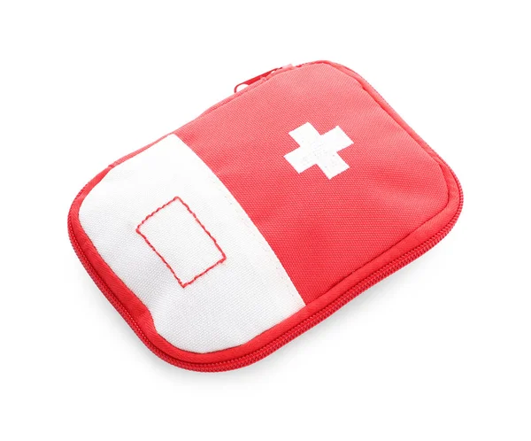 İlk yardım çantası beyaza izole edilmiş, yukarıda.