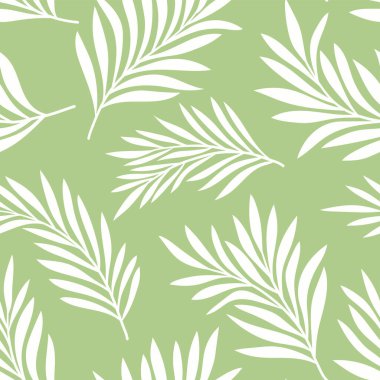 Tropikal yapraklarla kusursuz desen. Vektör botanik çizimi. Baskı, duvar kağıdı ve kumaş için yaz arkaplanı.