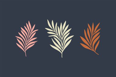 Botanik vektör elementleri kümesi. Yapraklar ve bitkilerle el çizimi. Kartlar için çiçek süsleri, logo tasarımı, baskı modası.