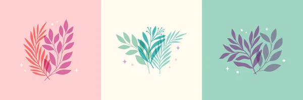 Conjunto Banner Vectorial Floral Moderno Fondo Plantilla Ilustración Botánica Elementos — Vector de stock