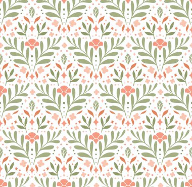 Modern çiçek deco dikişsiz desen. Yapraklı vektör damasyon. Dekoratif botanik arkaplan.