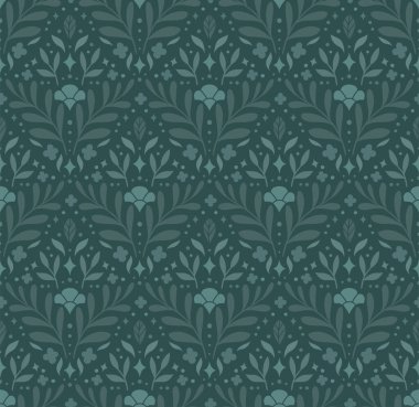 Çiçeksel vektör pürüzsüz desen. Narin botanik duvar kağıdı. Yaprak ve çiçeklerle tekrarlanabilir arkaplan