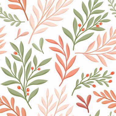 Çiçeksel vektör pürüzsüz desen. Narin botanik duvar kağıdı. Yaprak ve çiçeklerle tekrarlanabilir arkaplan
