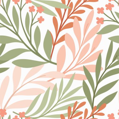 Çiçeksel vektör pürüzsüz desen. Narin botanik duvar kağıdı. Yaprak ve çiçeklerle tekrarlanabilir arkaplan