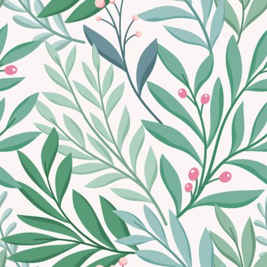 Çiçeksel vektör pürüzsüz desen. Narin botanik duvar kağıdı. Yaprak ve çiçeklerle tekrarlanabilir arkaplan
