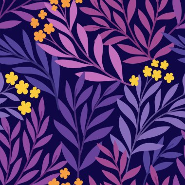 Çiçeksel vektör pürüzsüz desen. Narin botanik duvar kağıdı. Yapraklarla tekrarlanabilir arkaplan.