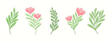 Çiçekli vektör elementleri kümesi. El yapımı yapraklar izole. Dekorasyon ve baskı tasarımı için botanik illüstrasyon.