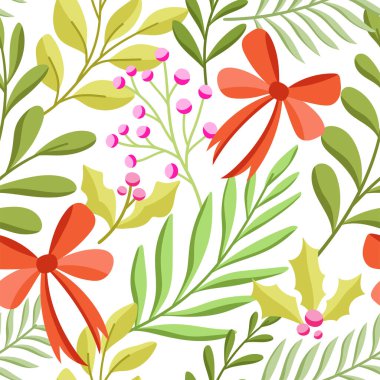 Çiçeksel vektör pürüzsüz desen. Narin botanik duvar kağıdı. Yaprak ve çiçeklerle tekrarlanabilir arkaplan
