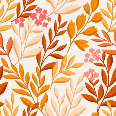 Çiçeksel vektör pürüzsüz desen. Narin botanik duvar kağıdı. Yaprak ve çiçeklerle tekrarlanabilir arkaplan