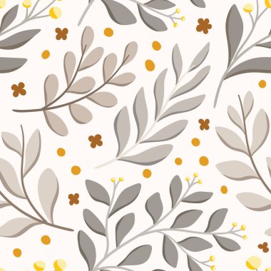Çiçeksel vektör pürüzsüz desen. Narin botanik duvar kağıdı. Yaprak ve çiçeklerle tekrarlanabilir arkaplan