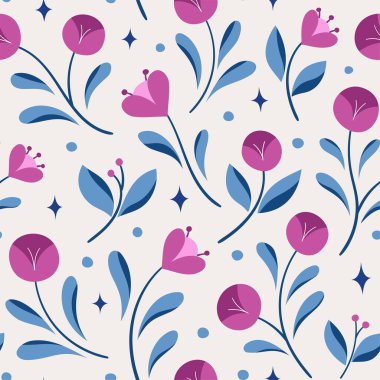 Çiçeksel vektör pürüzsüz desen. Narin botanik duvar kağıdı. Yaprak ve çiçeklerle tekrarlanabilir arkaplan