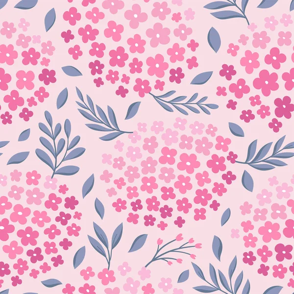 Çiçeksel vektör pürüzsüz desen. Narin botanik duvar kağıdı. Yaprak ve çiçeklerle tekrarlanabilir arkaplan