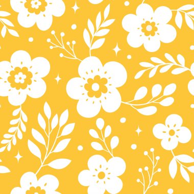 Çiçeksel vektör pürüzsüz desen. Narin botanik duvar kağıdı. Yaprak ve çiçeklerle tekrarlanabilir arkaplan