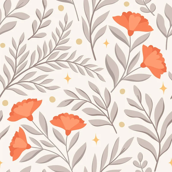 Floral Vector Seamless Pattern Delicate Botanical Wallpaper Repeatable Background Leaves — Stock Vector