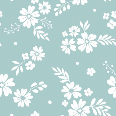 Çiçeksel vektör pürüzsüz desen. Narin botanik duvar kağıdı. Yaprak ve çiçeklerle tekrarlanabilir arkaplan