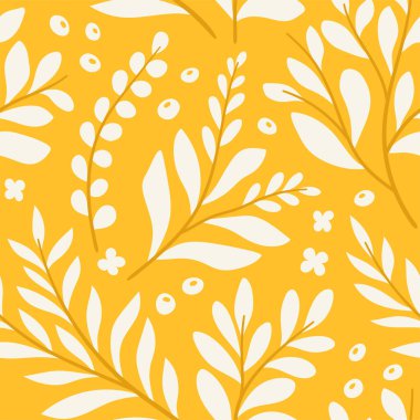 Çiçeksel vektör pürüzsüz desen. Narin botanik duvar kağıdı. Yaprak ve çiçeklerle tekrarlanabilir arkaplan