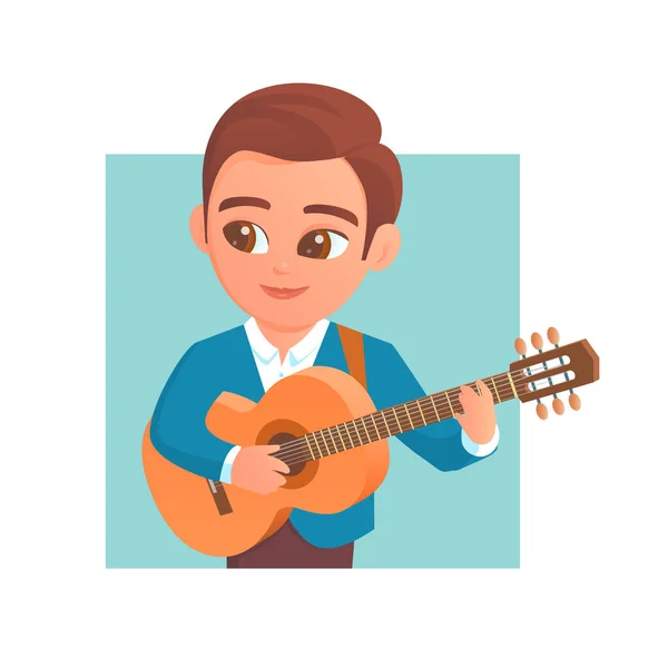 Genç Bir Adam Gitar Çalar Yüzümde Bir Gülümseme Klasik Müzik — Stok Vektör
