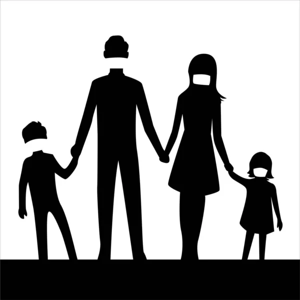 Une Famille Avec Des Enfants Portant Des Masques Milieu Pandémie — Image vectorielle