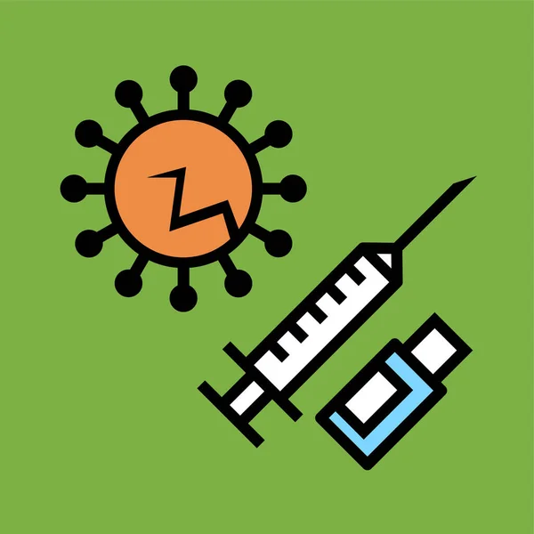 Farmaco Infezione Coronavirica Vaccino Covid Siringa Medica Illustrazione Piatta Vettoriale — Vettoriale Stock