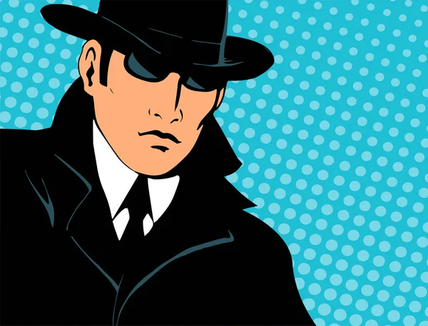 Detective Masculino Investigando Vestido Con Impermeable Sombrero Retro Llevando Gafas — Vector de stock