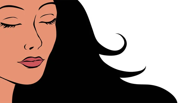 Красивая Брюнетка Закрытыми Глазами Портрет Женщины Стиле Поп Арт Векторная — стоковый вектор