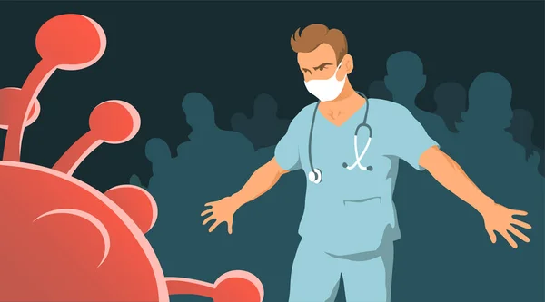 Läkaren Räddar Folk Från Coronavirus Modig Hjälte Illustrationskoncept — Stockfoto