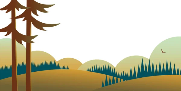 Paysage Avec Pins Forêts Champs Arrière Plan Ciel Nuages Belle — Image vectorielle