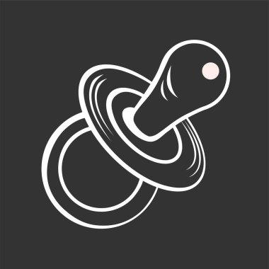 Bebek emziği. Bebeğini sakinleştir. Siyah arkaplanda beyaz çizgiler çiziyor. Vektör izole illüstrasyonu.