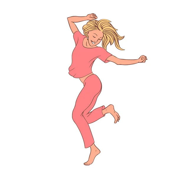 Fiatal Gyönyörű Lány Táncol Boldog Női Karaktert Vektor Elszigetelt Illusztráció — Stock Vector