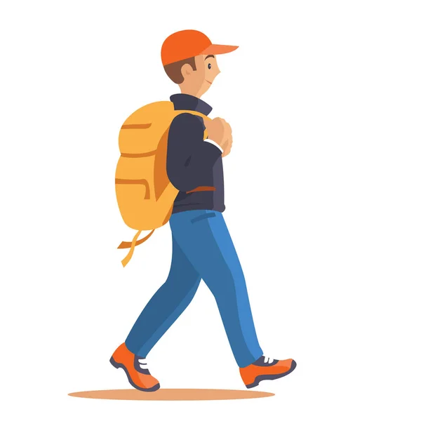 Caminante Con Una Mochila Sobre Fondo Blanco Ilustración Aislada Vectorial — Archivo Imágenes Vectoriales