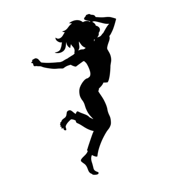 Junge Schöne Mädchen Tanzen Glücklicher Weiblicher Charakter Vektorisolierte Illustration Schwarze — Stockvektor