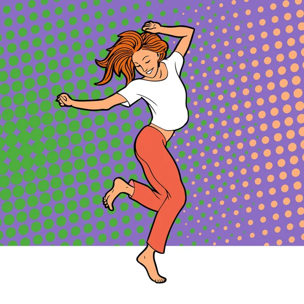 Junge Schöne Mädchen Tanzen Glücklicher Weiblicher Charakter Vektor Isolierte Illustration — Stockvektor