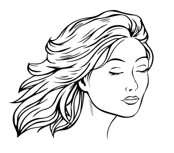 Portrait Beautiful Girl Eyes Closed Freehand Drawing Beauty Salons Labels — Stock Vector