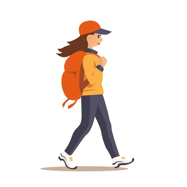 Turista Con Mochila Una Sonrisa Feliz Cara Viajes Estilo Vida — Vector de stock