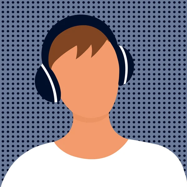 Der Junge Hört Musik Mit Kopfhörern Kopfsilhouette Vektorflache Illustration — Stockvektor