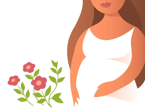 Belle Femme Enceinte Robe Blanche Derrière Une Plante Verte Contexte — Image vectorielle